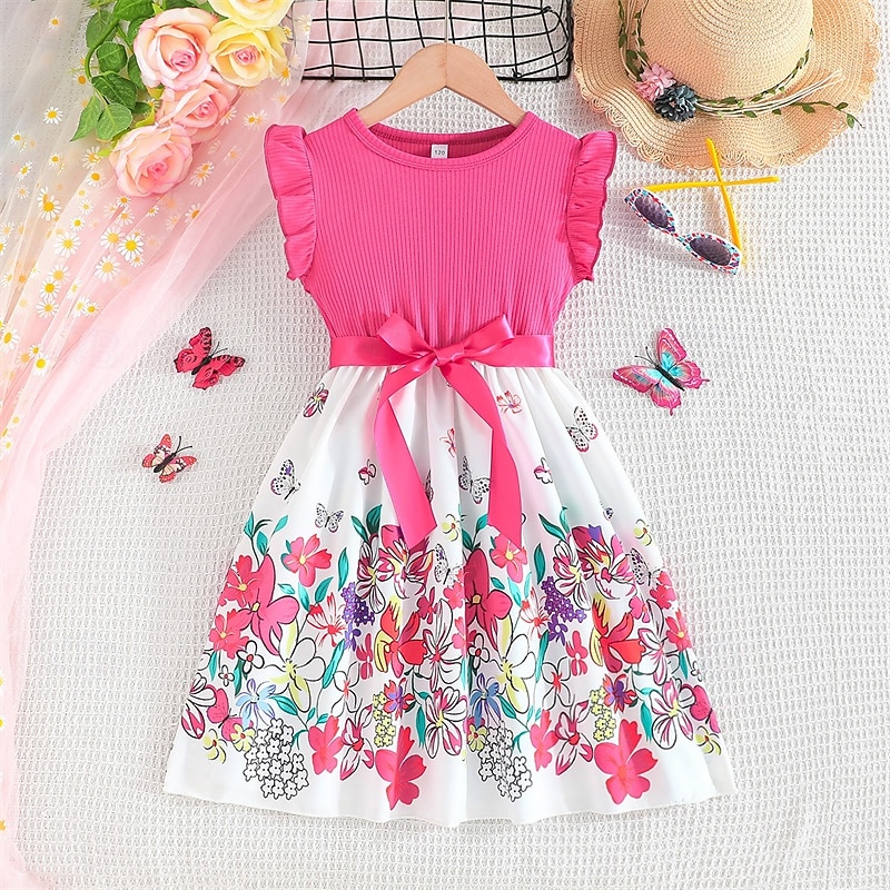Barn Flickor Klänning Blommig klänning Blomma Ärmlös Utomhus Ledigt Volang Mode Dagligen Polyester Knälång Vardagsklänning A linjeklänning Sommar 4 år + Purpur Rosenröd 2025 - $18.49 –P7