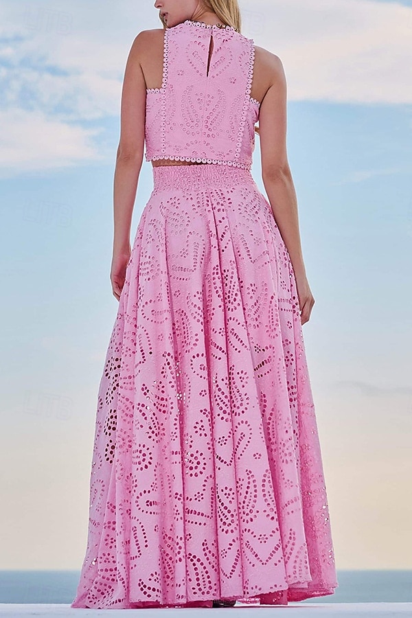 Damen kleid lang Zweiteiliges Kleid Elegant Modisch Urlaub Verabredung Ausgehen Regular Fit Glatt Ärmellos Rundhalsausschnitt Schwarz Weiß Gelb Rosa Sommer 2025 - $41.99 –P8