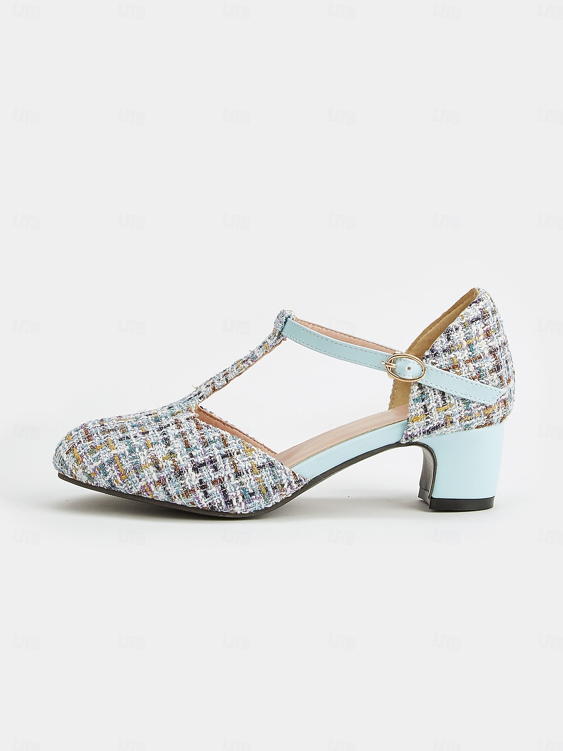 női 1950-es évekbeli tweed t-pántos mary jane sarkú cipő – vintage ihletésű, alacsony sarkú cipő elegáns irodai viselethez, esküvőkhöz és különleges alkalmakra 2025 - $42.99 –P2
