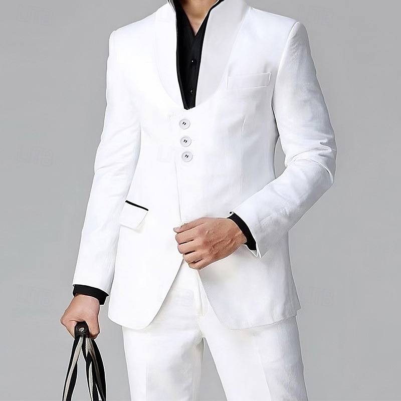 Hombre Graduación chaqueta Negocio Fiesta de Cóctel Fiesta de Boda Moda Casual Primavera Otoño Poliéster Plano Botones Bolsillo Cómodo Botonadura Simple Chaqueta de sport Negro Blanco Rojo Color Caquí 2025 - $49.99 –P1
