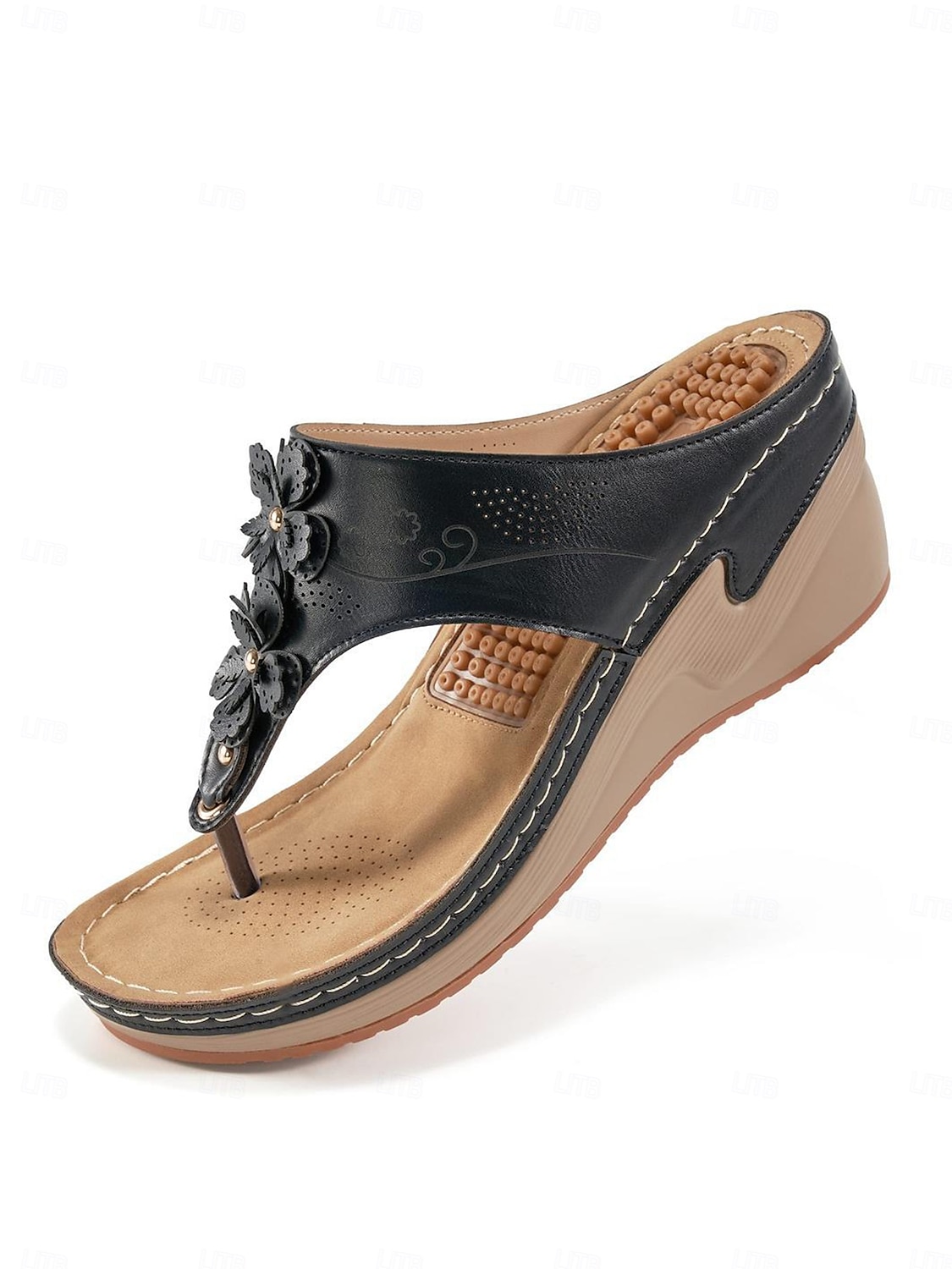 sandali infradito da donna con zeppa e plantare massaggiante – infradito bohémien floreali per un comfort casual estivo, da spiaggia e all'aria aperta del 2025 a $29.99 –P3