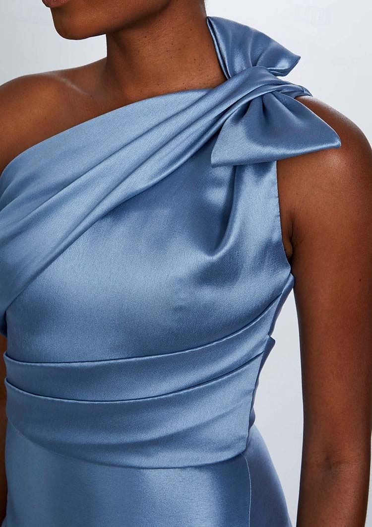Sirène  Trompette Mère de la Mariée Robe Élégante Vintage Simple Épaule Dénudée Longueur de Sol Satin Sans Manches avec Nœud(s) Plis de 2025 ? $146.99 –P3