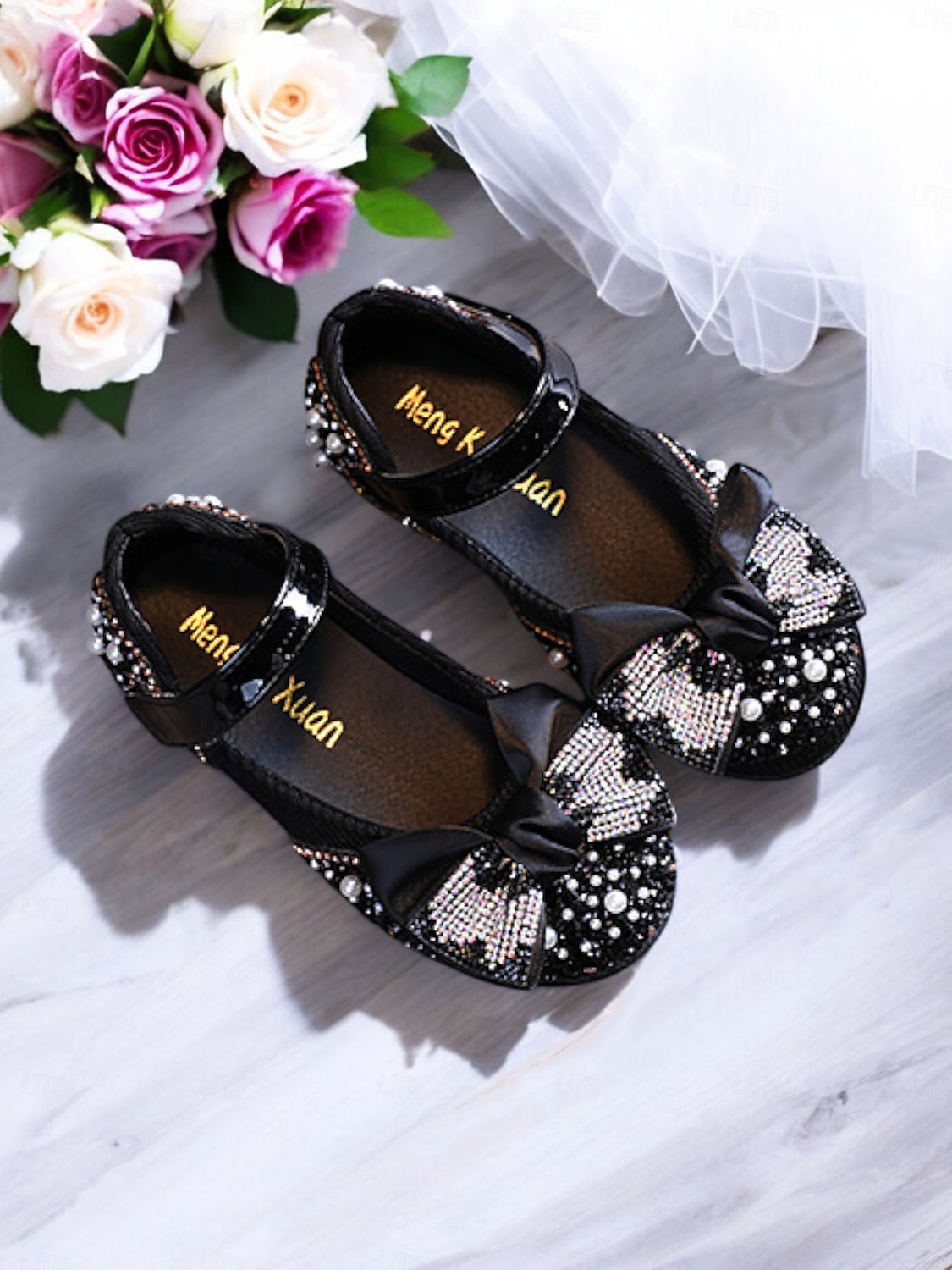 jenteglittersløyfe mary jane sko - glitrende rhinestone leiligheter for fester og bryllup 2025 - $24.99 –P3