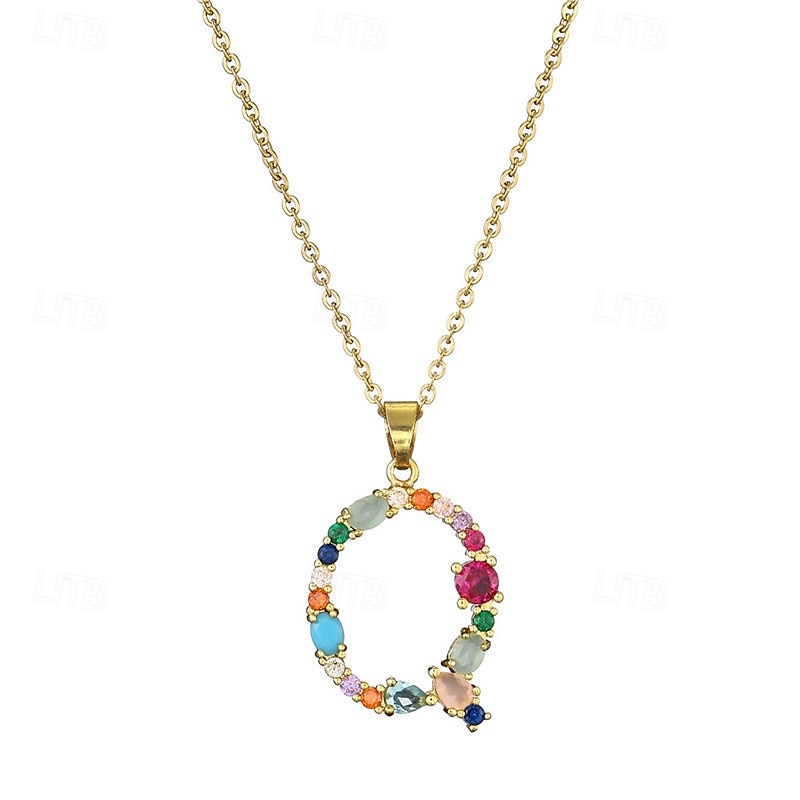 collana con lettera personalizzata, catena hip hop per clavicola, ciondolo con alfabeto in zircone colorato micro-pavé di rame, regalo di gioielli unico per la festa della mamma del 2025 a $7.99 –P3