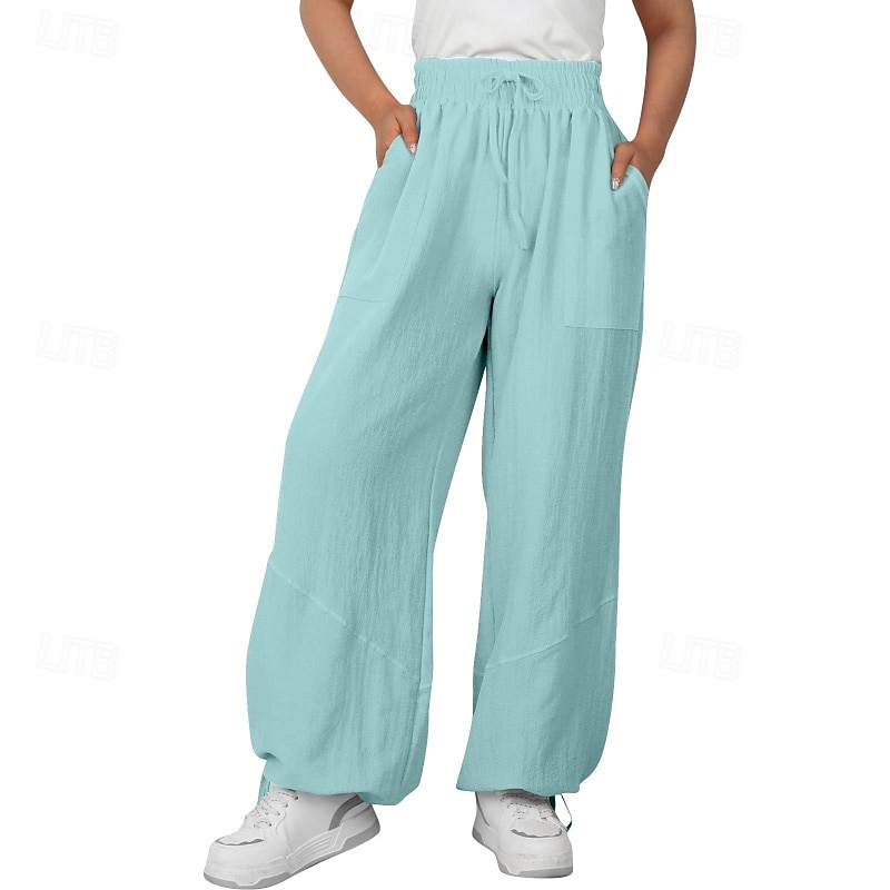 Mulheres Shorts de algodão e linho Calças inspiradas em linho Calças de linho de algodão Moda Roupa de rua Comprimento total Natural Tecido Bolsos Design de cordão elástico Exterior Confortável Rua de 2025 por $23.99 –P6