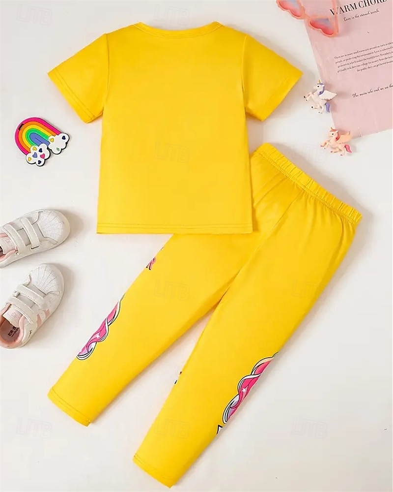 Tyttöjen 3D Yksisarvinen Pyjama-setit Tee & Pants Pyjama-setit Lyhythihainen 3D-tulostus Kesä Kevät Aktiivinen Perus Lapset 4 vuotta + Tiukka pyöreä kaula-aukko Koti Päivittäin Normaali 2025 - $17.99 –P17