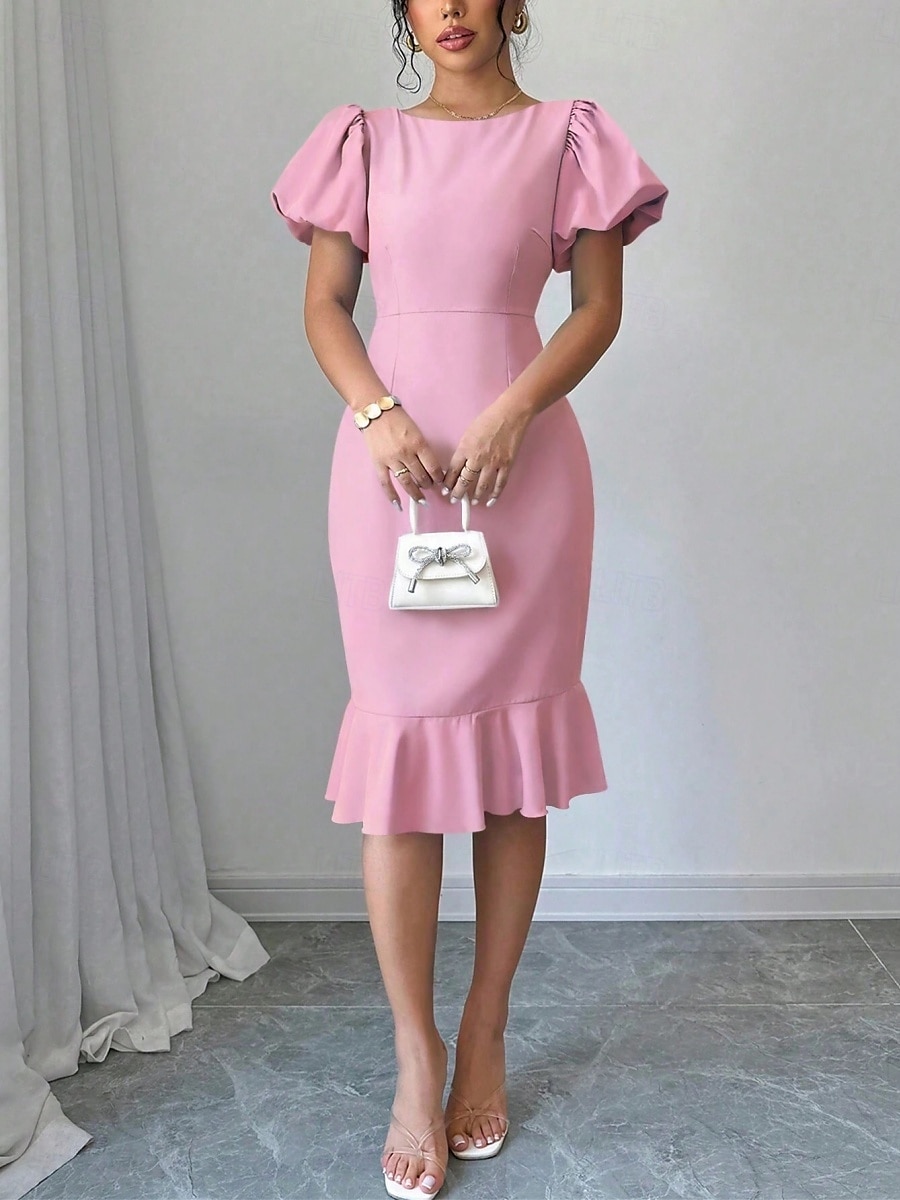 Robe de Graduation Femme Robe Mini Uni Robe Bodycon Semi-Formelle Bureau Ajustement Normal Graphique Manches Courtes Col Rond Noir Rose Bleu Ciel Fuchsia Été de 2025 ? $29.99 –P12