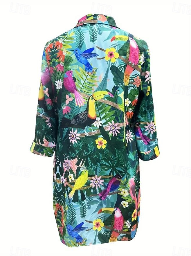 Damen Minikleid Sommerkleid Urlaub Strand Urlaub Täglich Strand Lässiger Schnitt Grafik Tropisch Langarm Hemdkragen Grün Frühling Herbst 2025 - $46.99 –P2