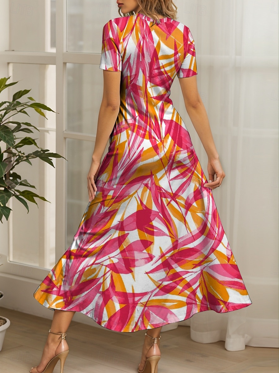Femmes Robe maxi Robe Décontractée Robe trapèze Robe d'été Vacances ancien Ethnique Coupe régulière Graphique Feuille Géométrique Manche Courte Col carré Jaune Rouge Bleu Violet Été Printemps de 2025 ? $31.99 –P2