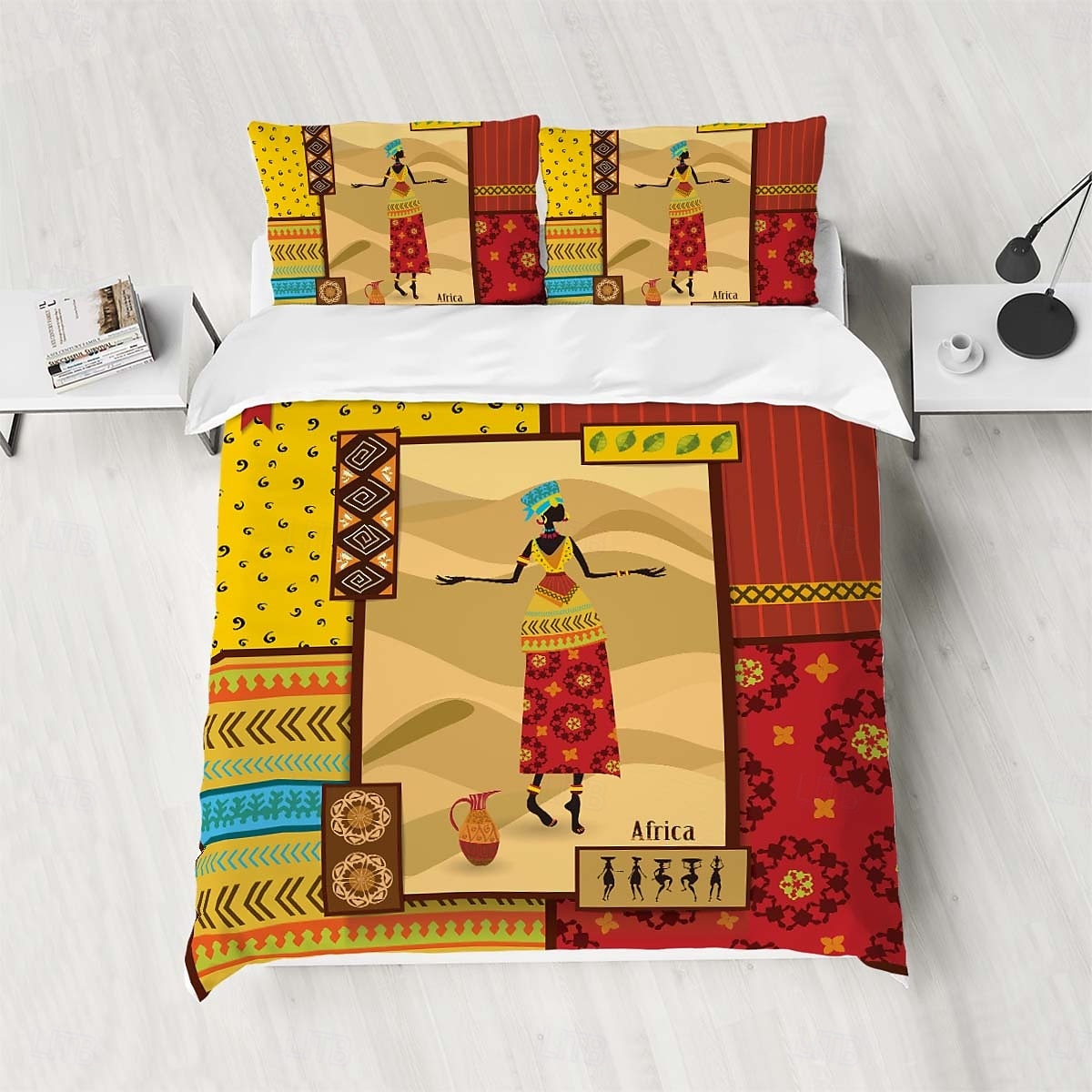 Three piece set of African primitive tribal character prints down duvet cover hotel bedroom guest room famous guest bed bedding comfortable set 1 down duvet cover 2 pillowcases king size bed s 2025 - $34.99 –P17