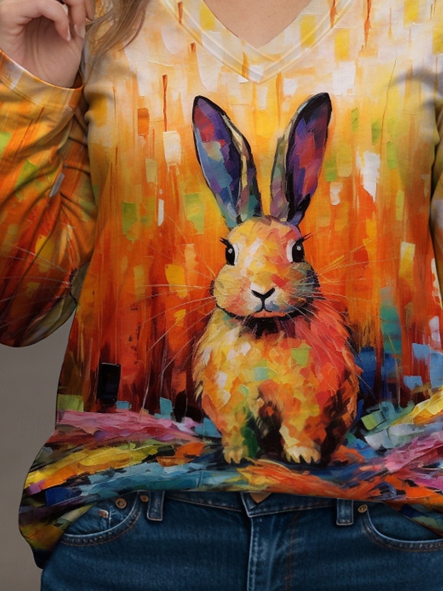 Wielkanoc Damskie Bluzka Ombre Graficzny Zwierzę Nowoczesny Codzienny Długi rękaw W serek Zwykłe topy Codzienny Nadruk Pomarańczowy Lato Wiosna 2025 - $22.99 –P3