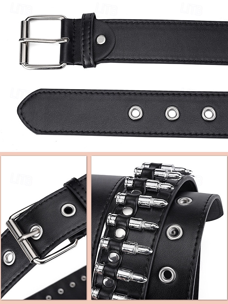 męski pasek punk rockowy z ćwiekami – czarny pasek ze sztucznej skóry w stylu gotyckim z nitami i metalową klamrą do jazdy na motocyklu, na koncerty i festiwale 2025 - $18.99 –P7