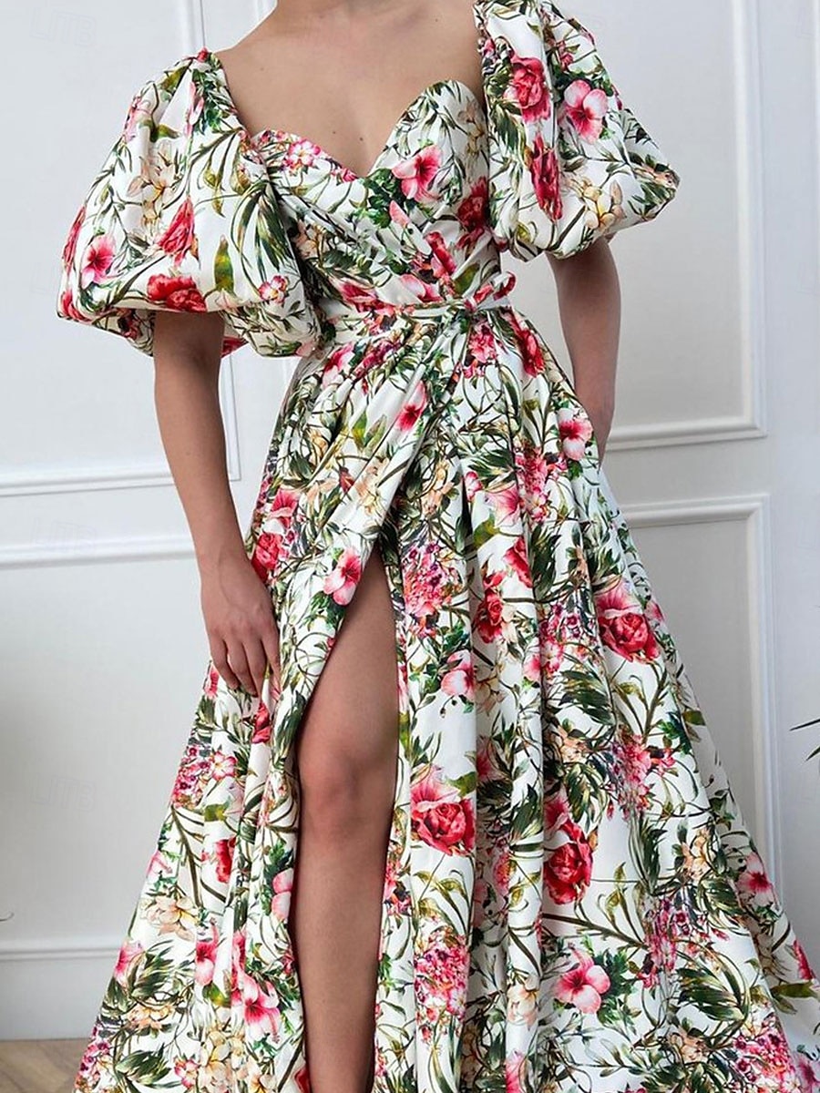 Abito Plus Size Maxi Donne A Line Abito Spalle Scoperte Abito Maniche Voluminose Vacanza Maniche Voluminose Quotidiana Festa Vestibilità Su Misura Grafica Maniche Corte Collo a V Verde Estate del 2025 a $46.99 –P1