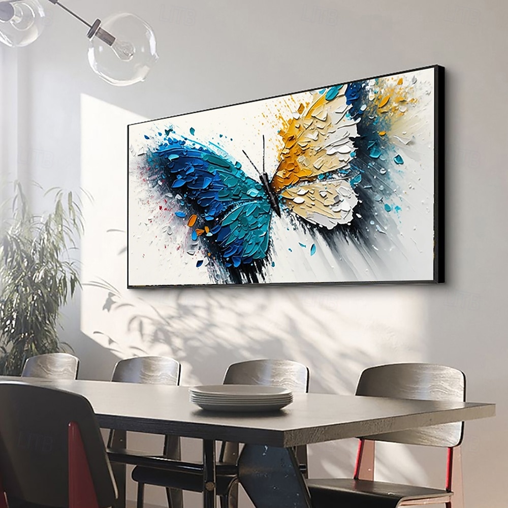 handgjord oljemålning canvas väggdekoration modernt djur abstrakt färgglad fjäril för vardagsrum heminredning rullad ramlös osträckt målning 2025 - $58.99 –P6