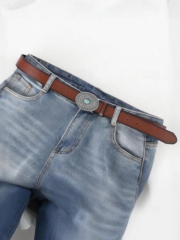"Vintage Western Faux Leather Belt for Women – Boho Turquoise Concho Buckle, Adjustable Cowgirl Waist Belt for Festivals & Casual Wear" 2025 - $14.99 –P6