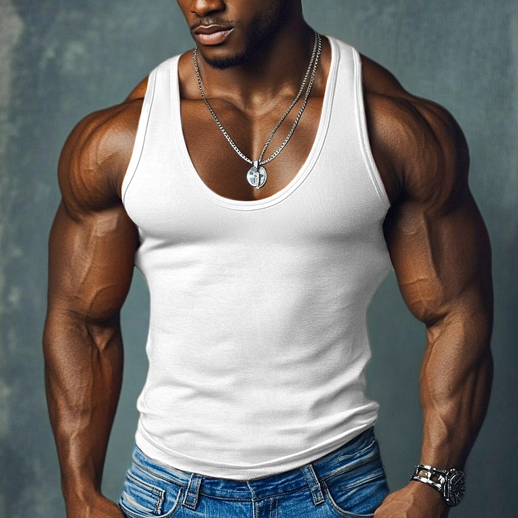 Men's Tank Top Undershirt Sleeveless Shirt Muscle Shirt Sleeveless Deep U Scoop Neck Summer Solid Color Pit Strip Fashion Designer Sporty Ribbed Plain Casual Outdoor Gym Black Royal Blue Orange Top 2026 - $14.99 –P1