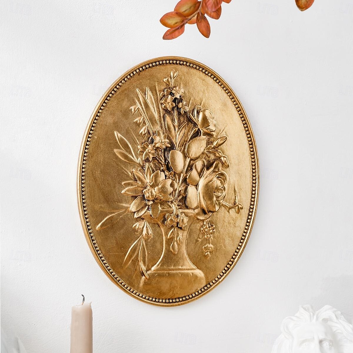 decoração de parede esculpida em baixo-relevo oval dourado vintage, decoração de parede de resina pintada à mão para casa, estilo retrô europeu, ideal para decoração de casa, hotel e adereços de de 2025 por $25.99 –P5