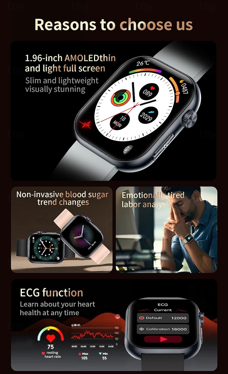 iMosi ET587 Smart Watch 1.96 inch Smartwatch Fitness Running Watch Bluetooth ECG+PPG Temperature Monitoring Pedometer Compatible with Android iOS Women Men Hands-Free Calls Waterproof Media Control 2025 - $72.99 –P2