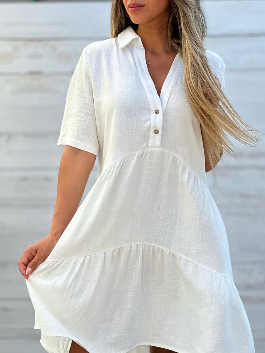 Pentru femei Rochie Mini Rochie albă Rochii Tip Cămașă Rochie casual Rochie de vară Modă Clasic Modern Zilnic Sfârșit de săptămână Fit regulat Simplu Manșon Jumate Guler Cămașă Negru Alb Roșu-aprins 2025 - $21.99 –P1