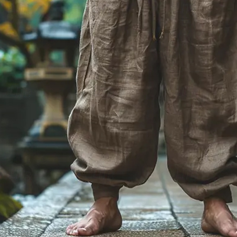 Herren Leinenhosen Hose Sommerhose Baggy-Hosen Kordelzug Elastischer Bund Weites Bein Einfach Komfort Atmungsaktiv Volle Länge Outdoor Yoga Fitnessstudio Mode Retro Vintage hellkaffee Mikroelastisch 2026 - $26.99 –P6