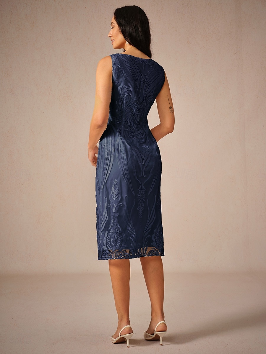 Dam Telängd Klänning Set Cover Up Elegant Fest Bröllopsgäst Cocktailfest Lös passning Halvlång ärm Rund hals Marinblå Sommar 2025 - $49.99 –P3
