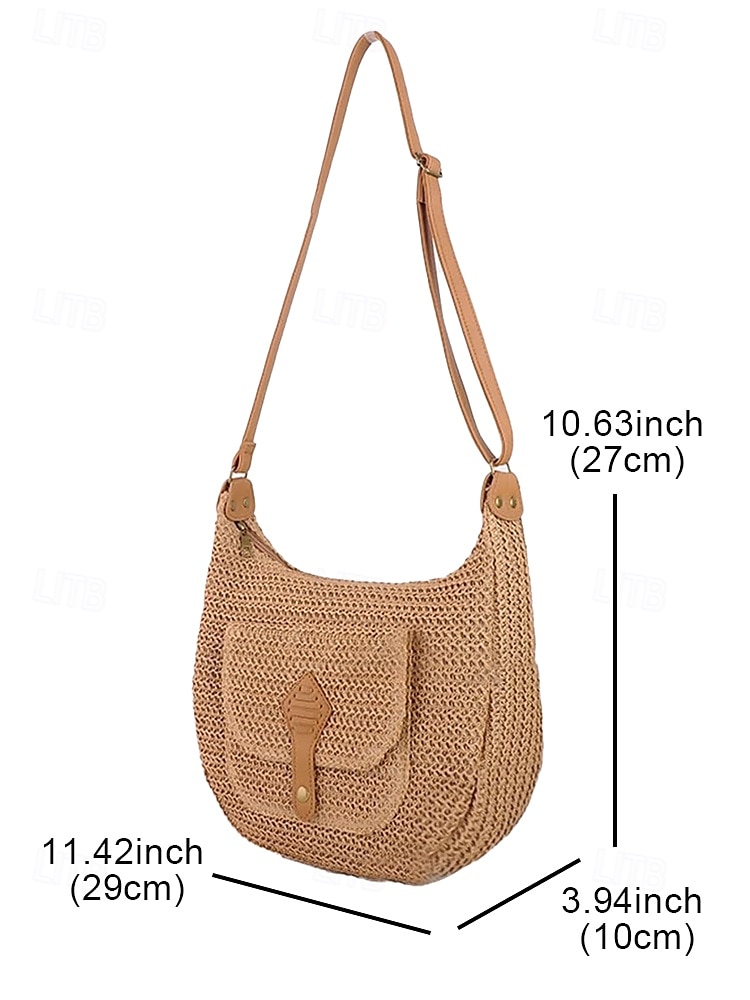 Women's Large Capacity Handmade Woven Straw Saddle Bag Shoulder Bag - Bohemian Crossbody Bag with Front Pocket, Summer Beach Tote Bag, Casual Travel Tote Bag for Vacation, Shopping and Daily Use 2025 - $19.99 –P12