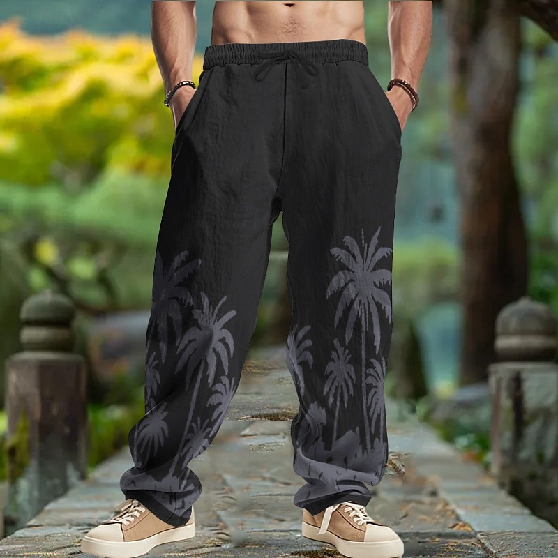 Homens Calças de linho Calças Calça verão Calças largas Com Cordão Cintura elástica Perna reta Coqueiro Conforto Respirável Comprimento total Ioga Diário Corrida Moda Retro Vintage Preto Branco de 2025 por $22.99 –P10