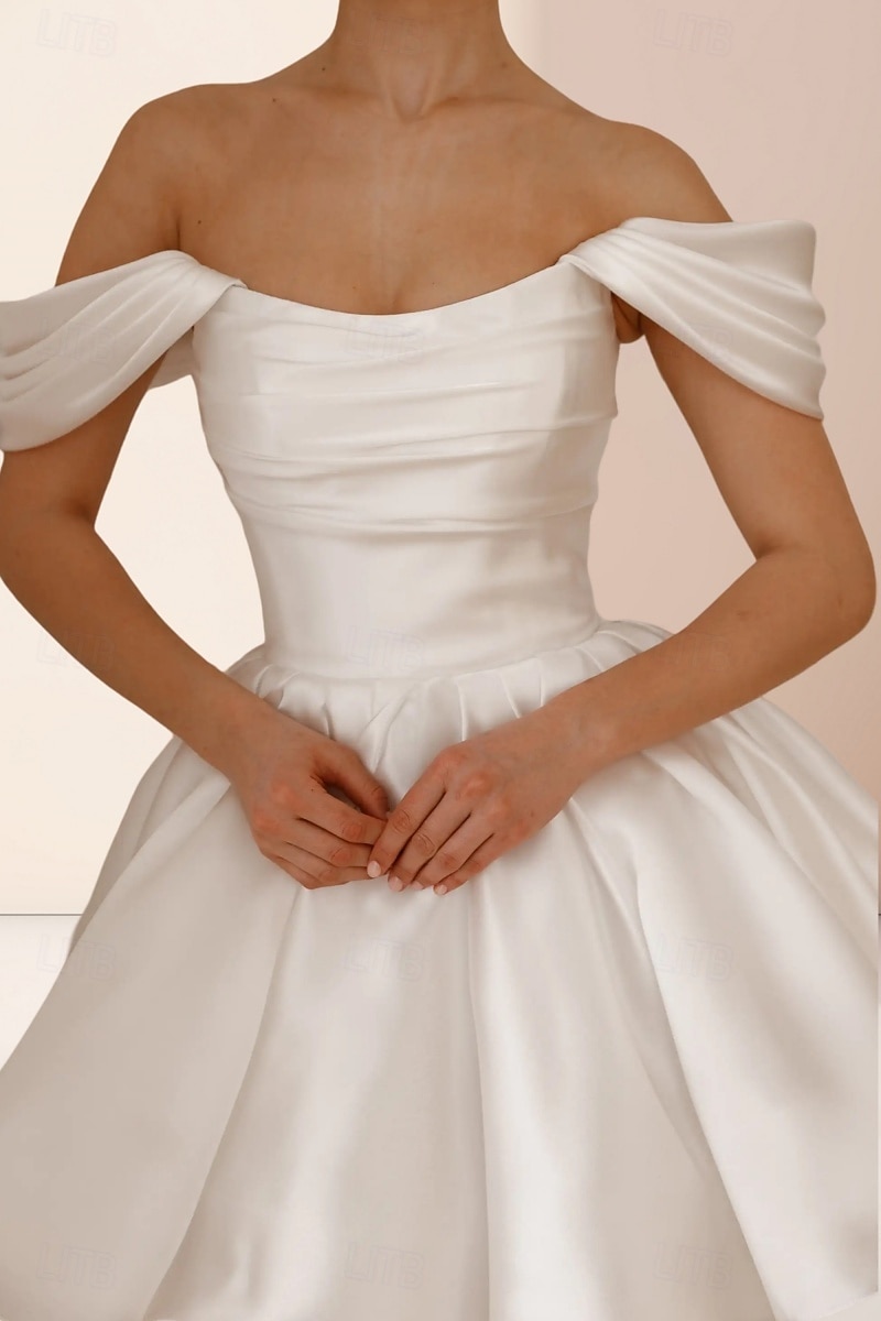 Engagement Little Graduation White Dresses Wedding Dresses A-Line Off Shoulder Short Sleeve Short / Mini Satin Bridal Gowns With Pleats Ruched 2026 - $173.99 Engagement Little Graduation White Dresses Wedding Dresses A-Line Off Shoulder Short Sleeve Short / Mini Satin Bridal Gowns With Pleats Ruched 2026 - $173.99