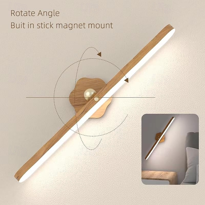36W Rotating LED Deco Night Light Wall Light Magnetic Fill Light  Type-C Rechargeable Wood-Grain Light Touch Makeup Mirror Light Detachable Cabinet Light 1PC  Warm White and White 2026 - $24.99 –P4
