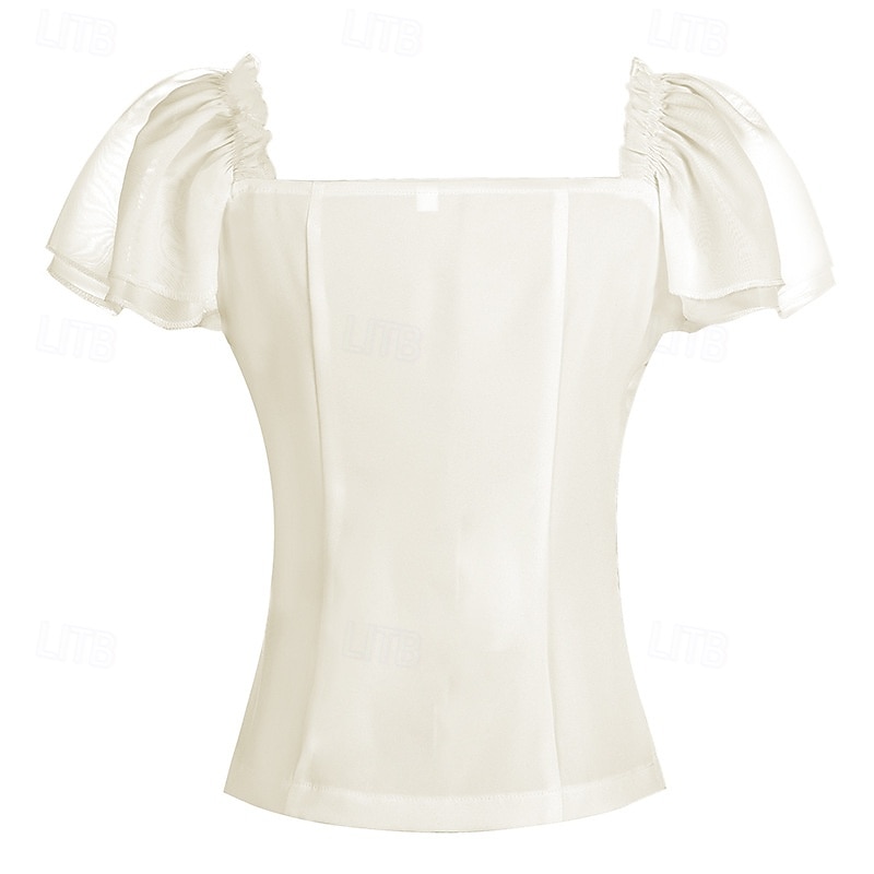 Retro / vintage Rococo Renascentist Bluză / Cămașă Dantelă Funde Culoare solidă Pentru femei Pirat Regal Mascaradă Casul / Zilnic Adulți Bluză 2025 - $27.99 –P12