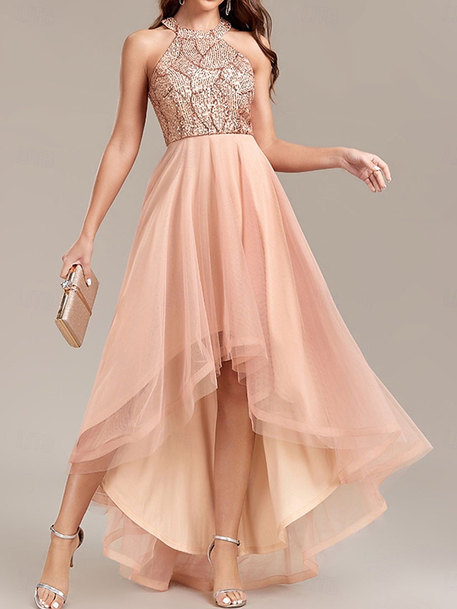 A-Line quinceanera šaty večerní šaty svatební svatební hosté podlahová délka bez rukávů halter krk bez zad s flitry derby šaty 2025 - $84.99 –P5