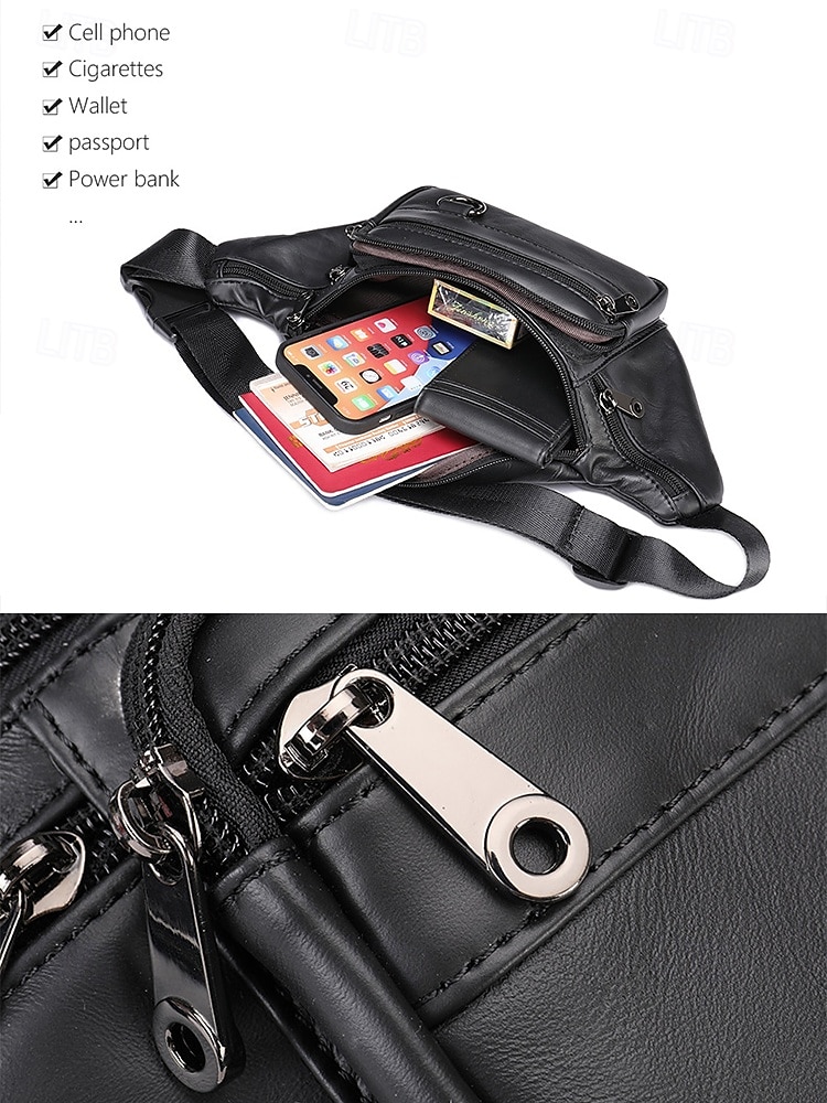 Men's Vintage Leather Sling Bag Fanny pack– Crossbody Chest Pack with Multiple Zipper Pockets, Adjustable Strap, Stylish Travel & Everyday Waist Bag Black Brown 2025 - $37.93 –P6