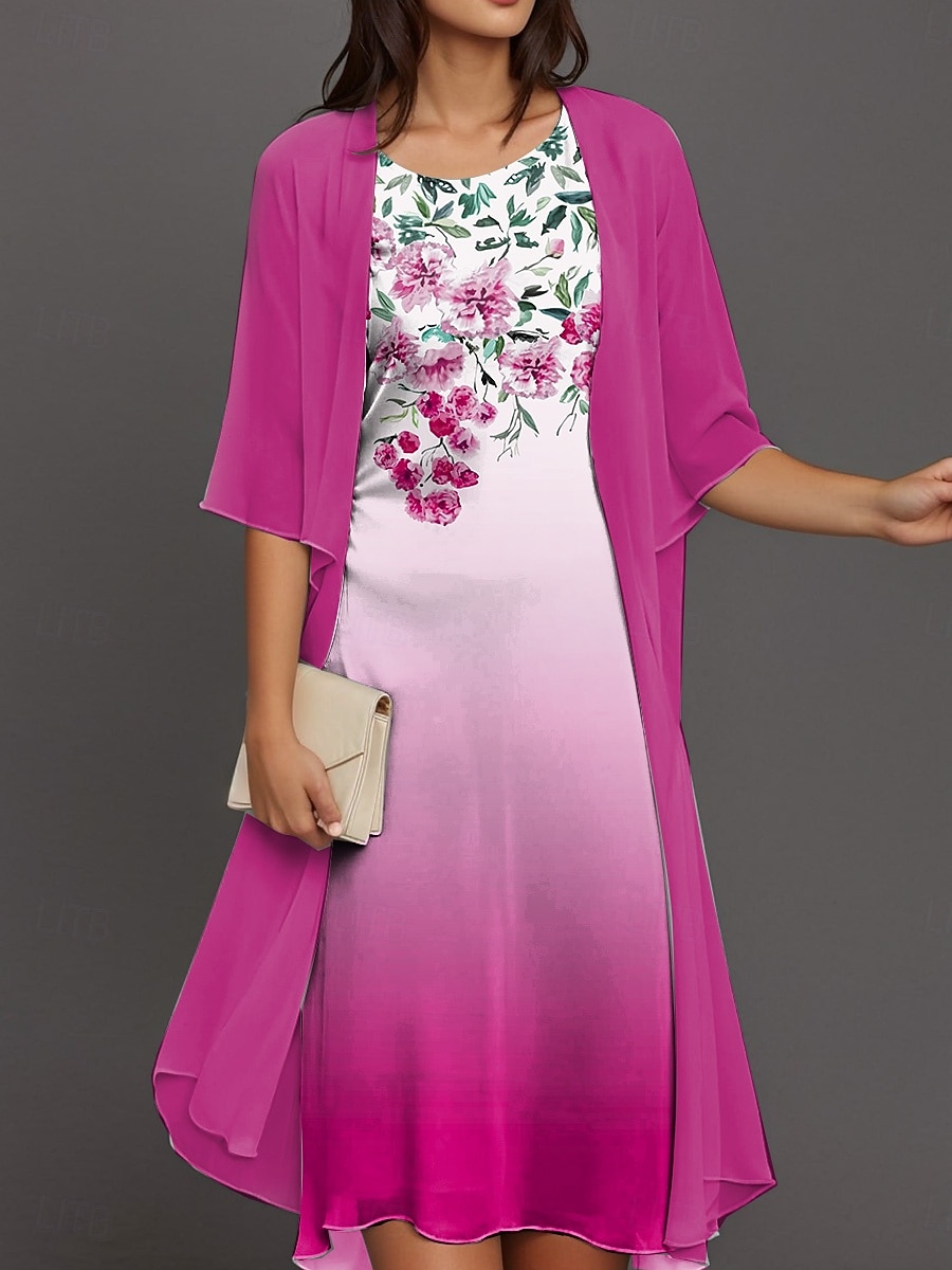 Robe midi de graduation pour femmes 2 pièces Ensemble de robe Robe évasée Cocktail Semi-formel Imprimé graphique floral Manches demi Col rond Formelle Invité de mariage Bleue Violet Fuchsia Été de 2025 ? $36.99 –P2