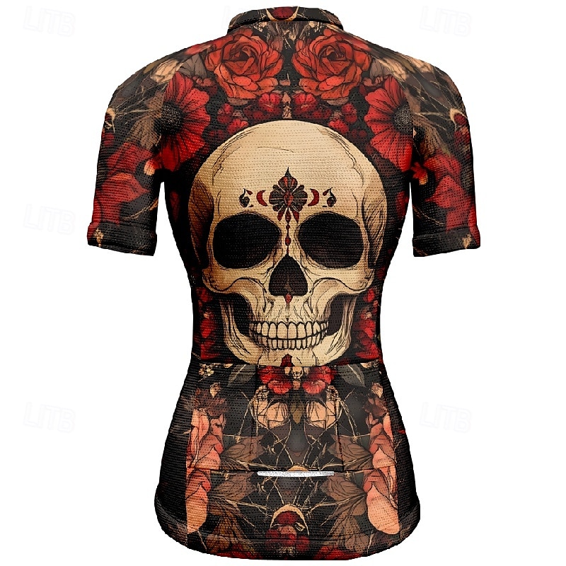 Women's Cycling Jersey Short Sleeve Bike Tee Tshirt Jersey with 3 Rear Pockets Mountain Bike MTB Breathable Quick Dry Anatomic Design Wicking Wine Red Black Red Skull Sports Clothing Apparel 2025 - $23.99 –P16