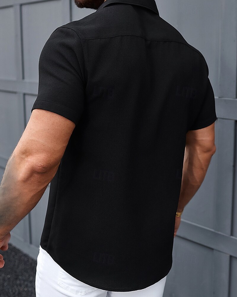 Men's Shirt Summer Shirt Casual Shirt Beach Shirt Button Up Shirt Black White Short Sleeve Plain Shirt Collar Vacation Hawaiian Front Pocket Clothing Apparel Polyester Fashion Casual Comfortable 2025 - $26.99 –P5