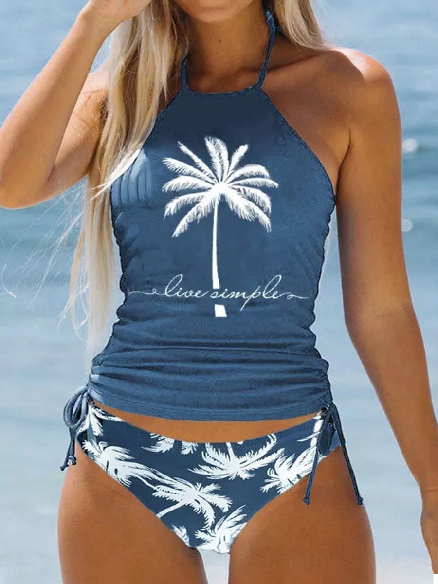 Kvinnors Baddräkter Tankini 2 Delar Cheeky Baddräkt Mage Kontroll Slim Semester Strandkläder Grafisk Bokstav Rund Hals Ärmlösa Baddräkter 2025 - $28.99 –P6
