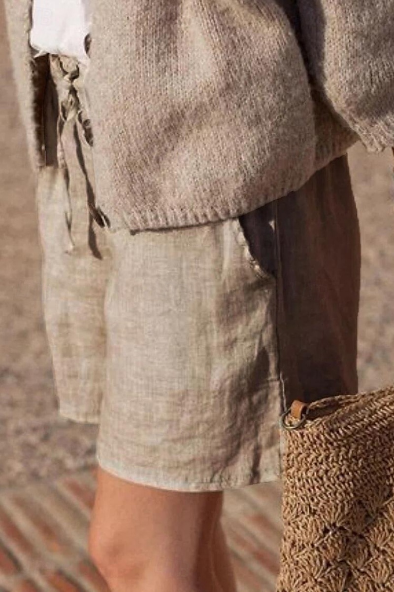 Dam Shorts i bomullslinne Shorts Byxor Streetwear Ledigt Kort Naturlig Slät Ficka Mateial som andas Mjuk Bekväm Microelastisk Ledigt Dagliga kläder Grå Svart Vit Kaki Sommar Normal 2025 - $15.99 –P2