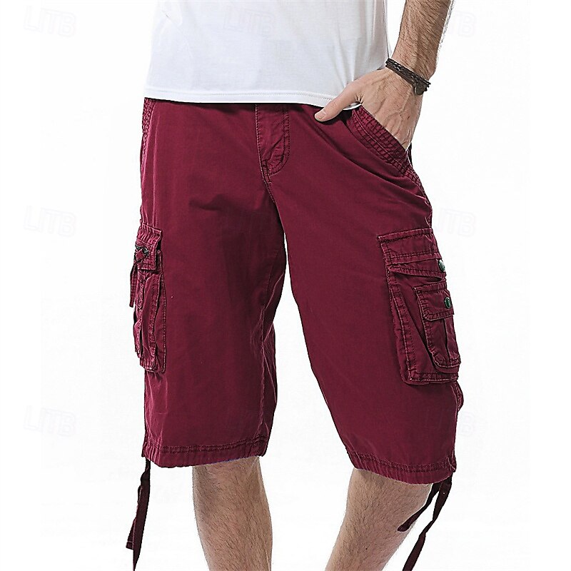 Homens Bermuda Cargo Calção Shorts de verão Bolso multi Bolso com aba Tecido Conforto Vestível Comprimento do joelho Ao ar livre Esporte Diário Moda Casual Preto Vinho de 2025 por $35.99 –P5