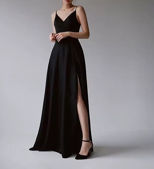 Rochie de Seară A-Line Rochie Elegantă pentru Petrecere de Seară Lungime până la Pământ Fără Mânecă Decolteu în V Bumbac Fără Spate cu Fisură Mâneci Sifonate 2025 - $133.99 –P5