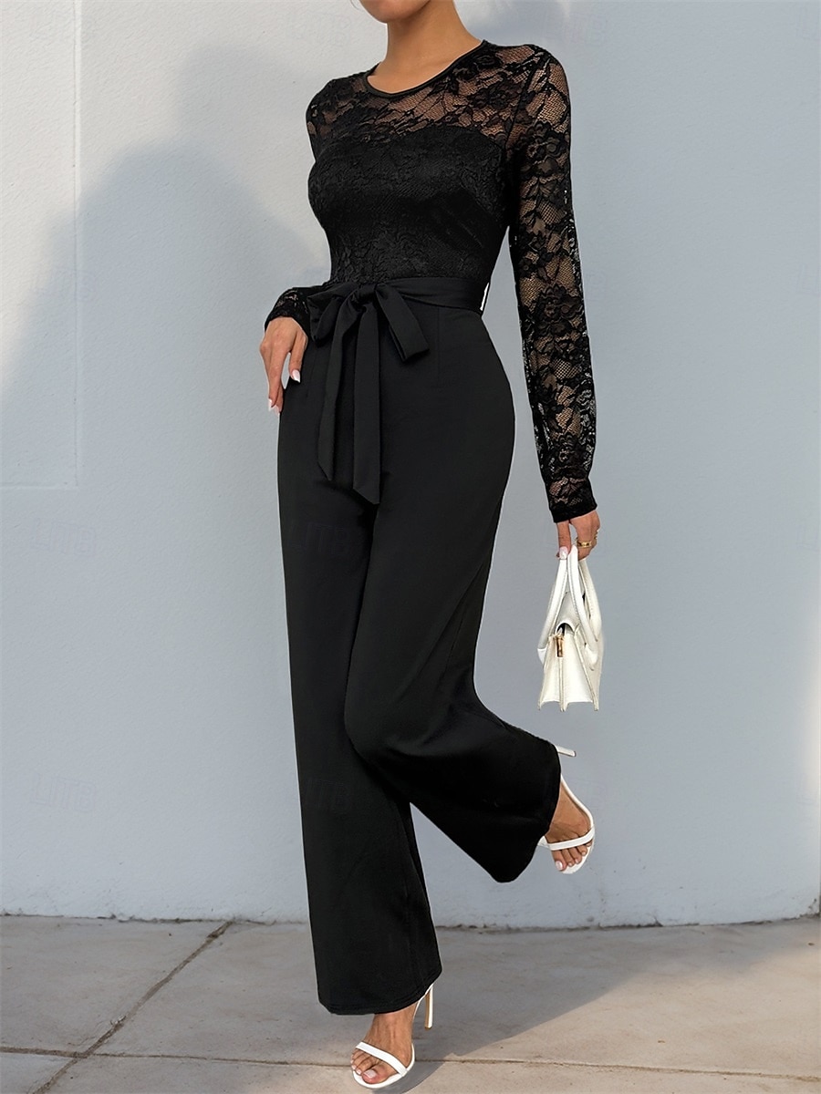 Jumpsuit  Byxdress Brudens Mor Elegant Avslappnad Juvel Hals Golvlängd Polyester Lång Ärmar med Spets 2025 2025 - $79.99 –P4