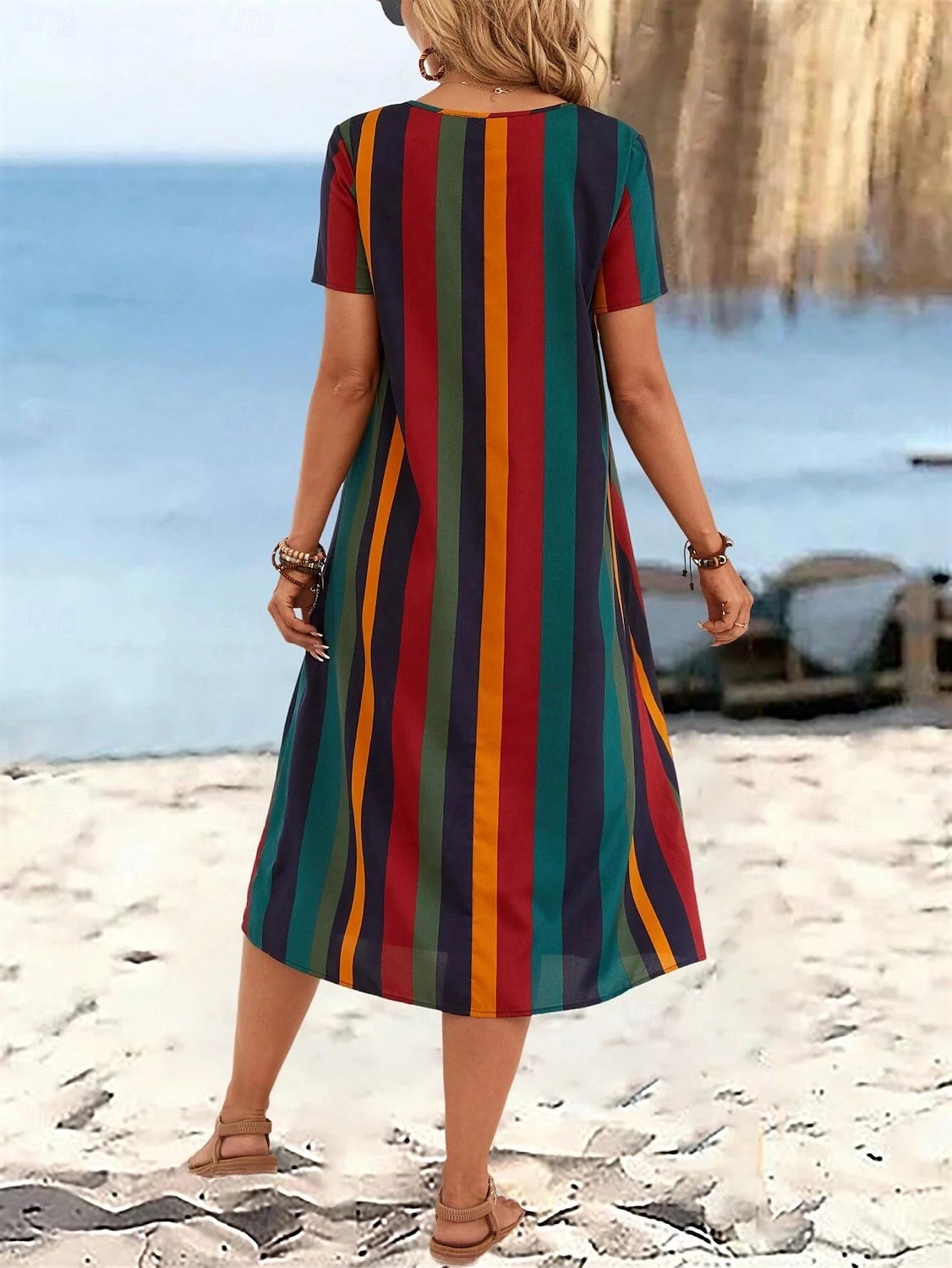 Damen Mini Kleid T-Shirt Kleid Tee Kleid Sommerkleid Freizeit Täglich Regulärer Fit Grafisch Gestreift Kurzarm Rundhalsausschnitt Orange Sommer Frühling 2025 - $32.99 –P2