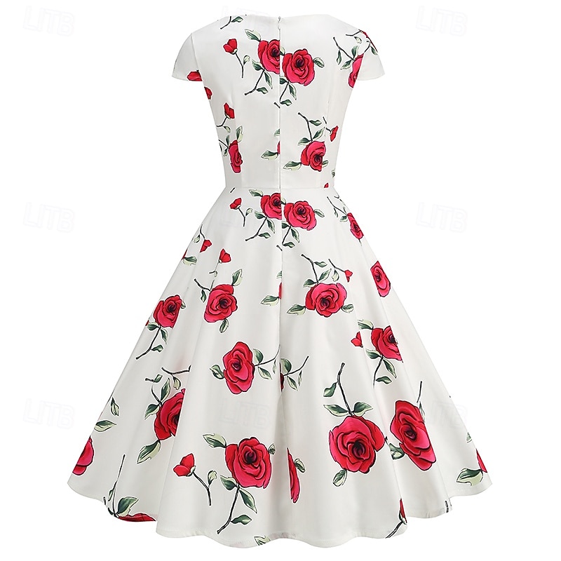 Lata 50. Retro / vintage Rockabilly Do kolan Sukienka kopertowa Sukienka huśtawka Rozkloszowana sukienka Normalny Krótki kimonowy Kwiaty Obcisła i rozszerzona Huśtawka wisząca W serek Strój na bal 2026 - $32.99 –P10