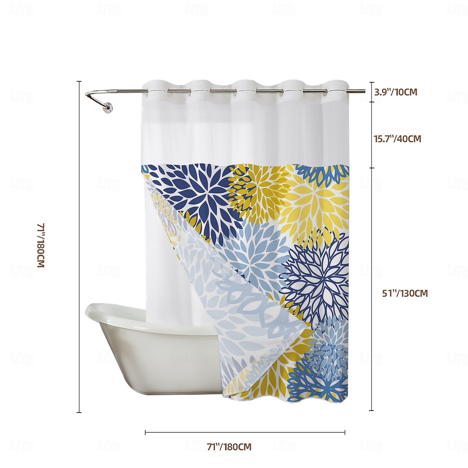No Hook Leaves Pattern Shower Curtain 180cm*180cm(70"*70"), Double Layer Waterproof Bathtub Curtain with Snap-in Fabric Liner & Sheer Top Window for Bathroom Decor 2025 - $41.99 –P9