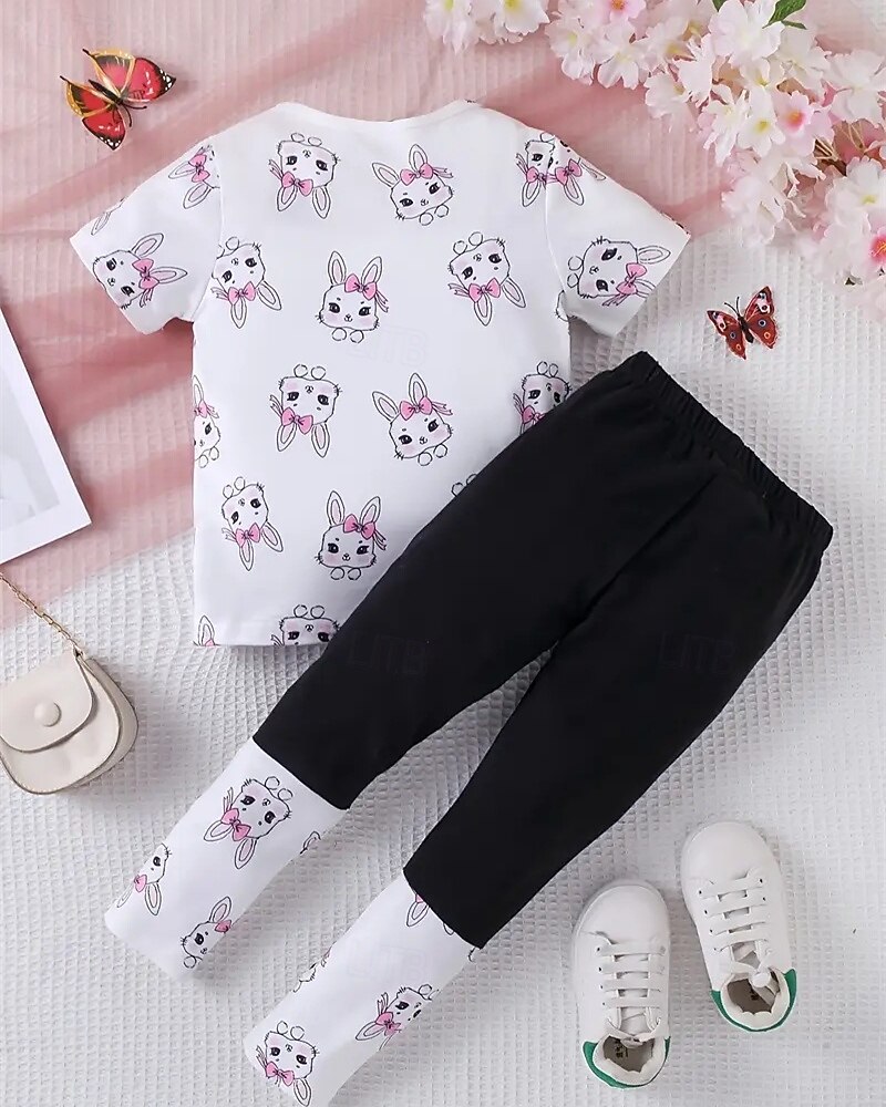 Påsk Flickor 3D Grafisk Kanin Pyjamasset T-shirts och byxor Pyjamasset Kortärmad 3D-tryck Sommar Vår Aktiv Grundläggande Barn 4 år + Rund hals Hem Dagligen Normal 2025 - $17.99 –P2