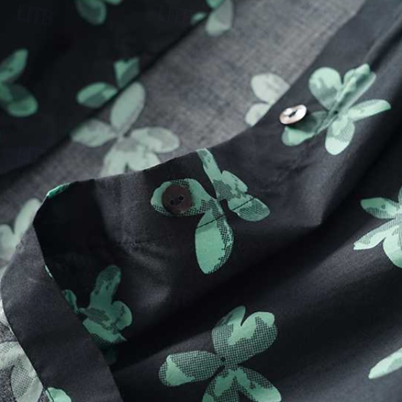 Dames Overhemd Katoenen linnen overhemden Linnen overhemd Knoop omhoog Bloem Dagelijks Stijlvol Casual Korte mouw Overhemdkraag Normale tops Dagelijks Feestdagen Uitgaan Knop Afdrukken Zwart Lente 2025 - $28.99 –P4