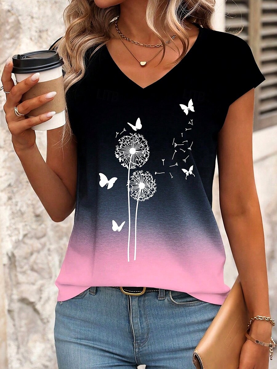 Dame Camisole Tank Top Ombre Grafisk Sommerfugl Stilfull Fritid Uten Ermer V-Hals Regular Topper Daglig Trykk Rosa Blå Sommer 2025 - $17.99 –P1