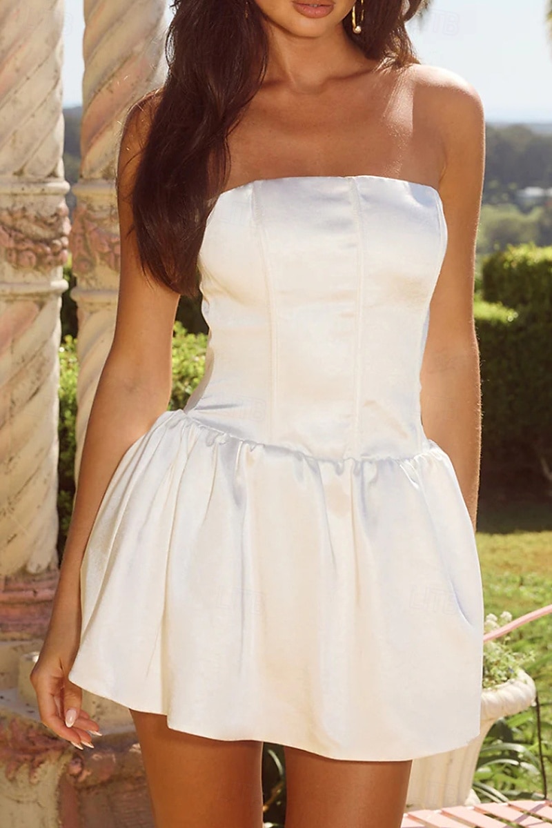 Damen Minikleid Weißes Kleid Abschlusskleid Mode Abschlussfeier Teegesellschaft Wochenende Normale Passform Einfach Ärmellos Trägerlos Weiß Sommer 2025 - $29.99 –P2