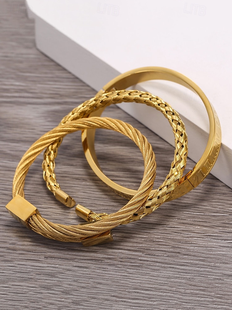 set di bracciali in acciaio inossidabile dorato da uomo: bracciali con numeri romani, intrecciati e con filo metallico, eleganti gioielli impilabili per abbigliamento da lavoro, casual e da festa del 2025 a $18.99 –P5
