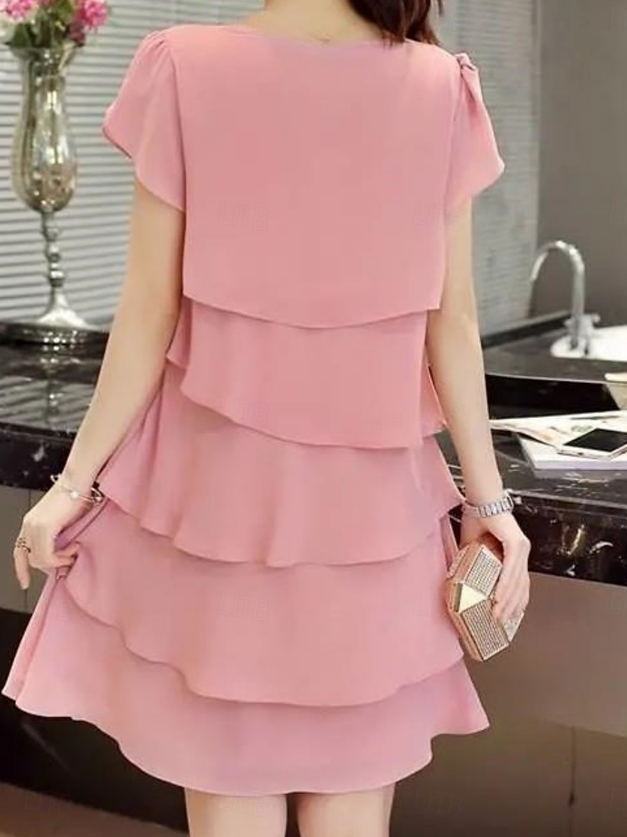 Vrouwen Mini Jurk Werk Jurken Formeel Bruids Gast Avondfeest Reguliere Pasvorm Grafisch Korte Mouw Ronde Hals Zwart Roze Wijnrood Zomer 2025 - $31.99 –P2