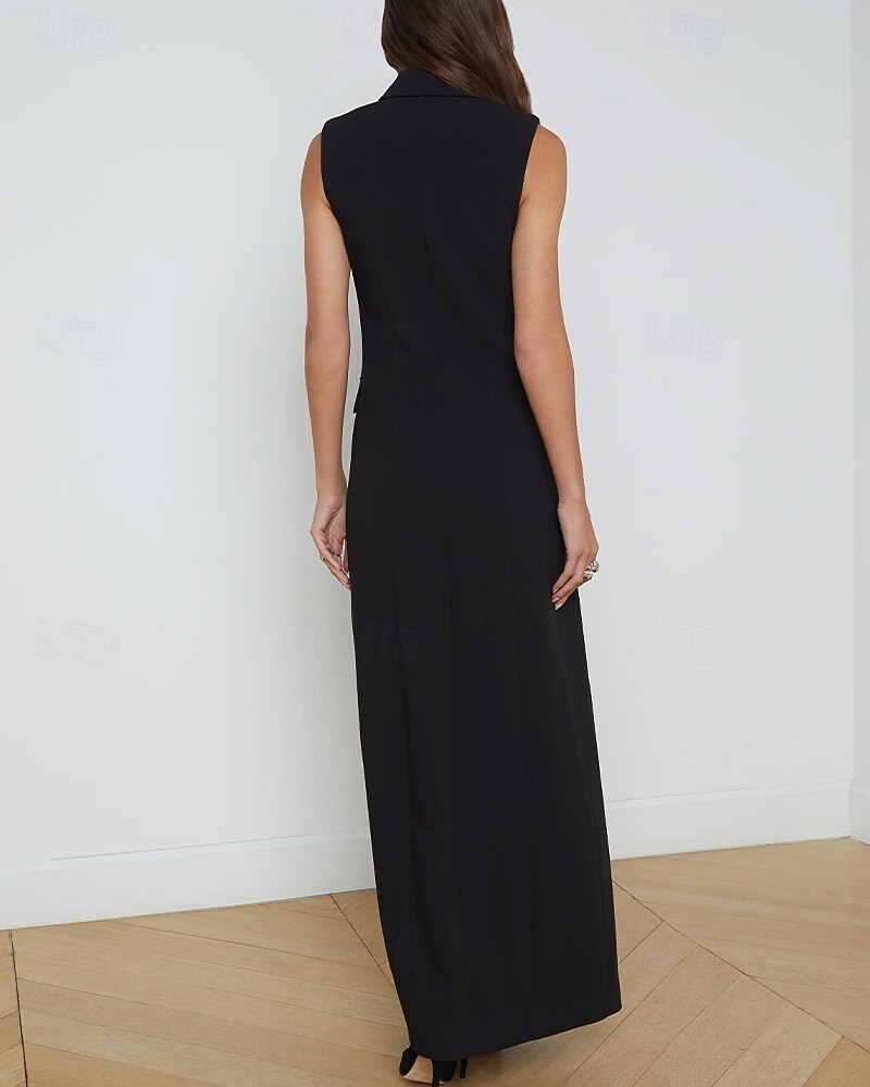 robe de mère de la mariée sirène / trompette robe de smoking élégante col en V fendu haut longueur au sol crêpe sans manches avec poches à rabat couleur unie 2025 de 2025 ? $118.99 -P4